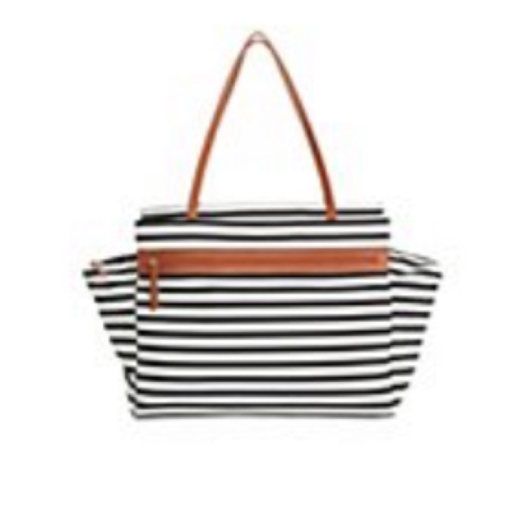Black & white striped weekender bag